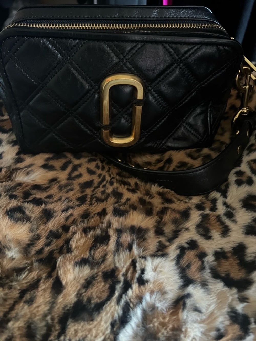 Marc Jacobs Black Quilted Soft Shot 21 Leather Crossbody with Gold Hardware